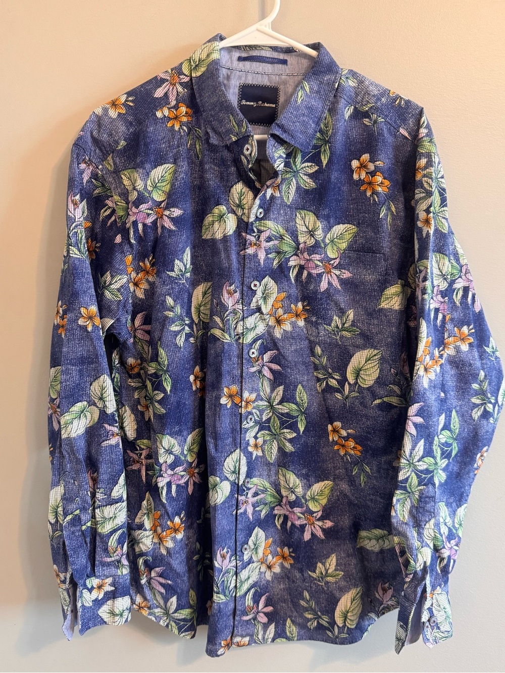 Tommy Bahama Floral Button Front Shirt Blue 100% Cotton Men’s‎ Large